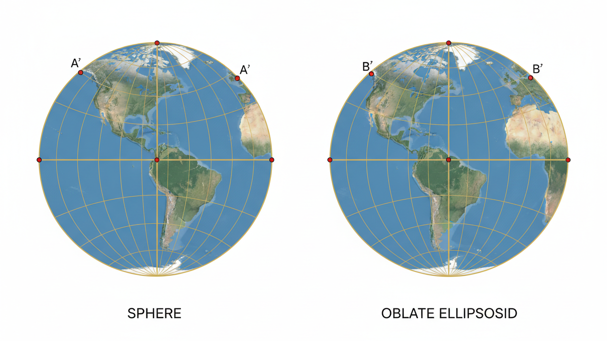 How Antipodes Work on a Perfect Sphere vs a Real Ellipsoid Earth