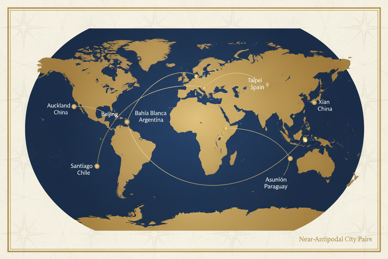 The Closest Near-Antipode City Pairs in the World