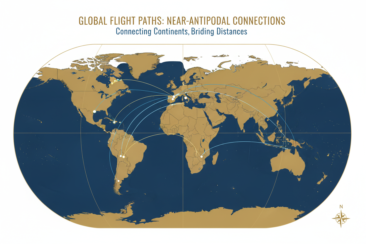 The Longest Flight Paths on Earth: Near-Antipodal Air Routes