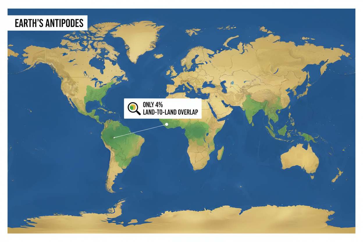 Land vs Ocean Antipodes: Why Only 4% of Earth Has Land-to-Land Opposites