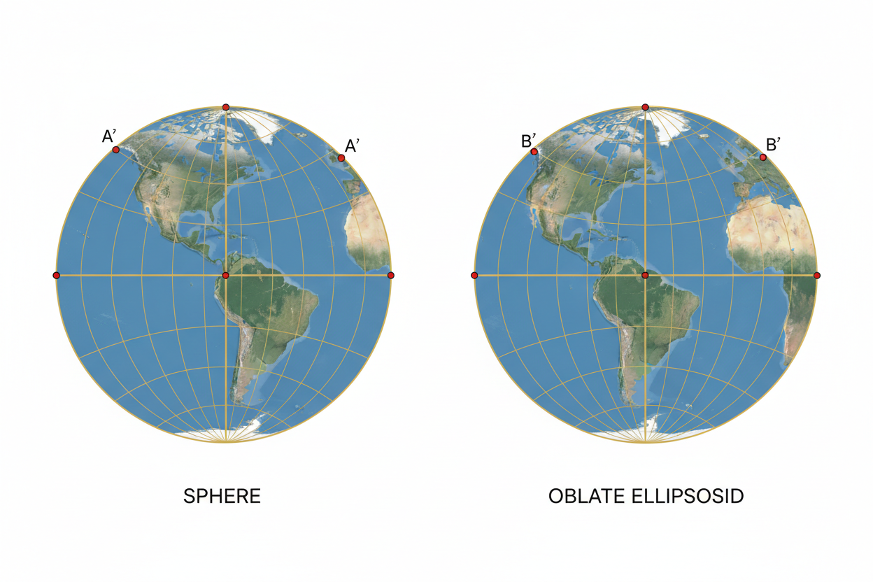 How Antipodes Work on a Perfect Sphere vs a Real Ellipsoid Earth