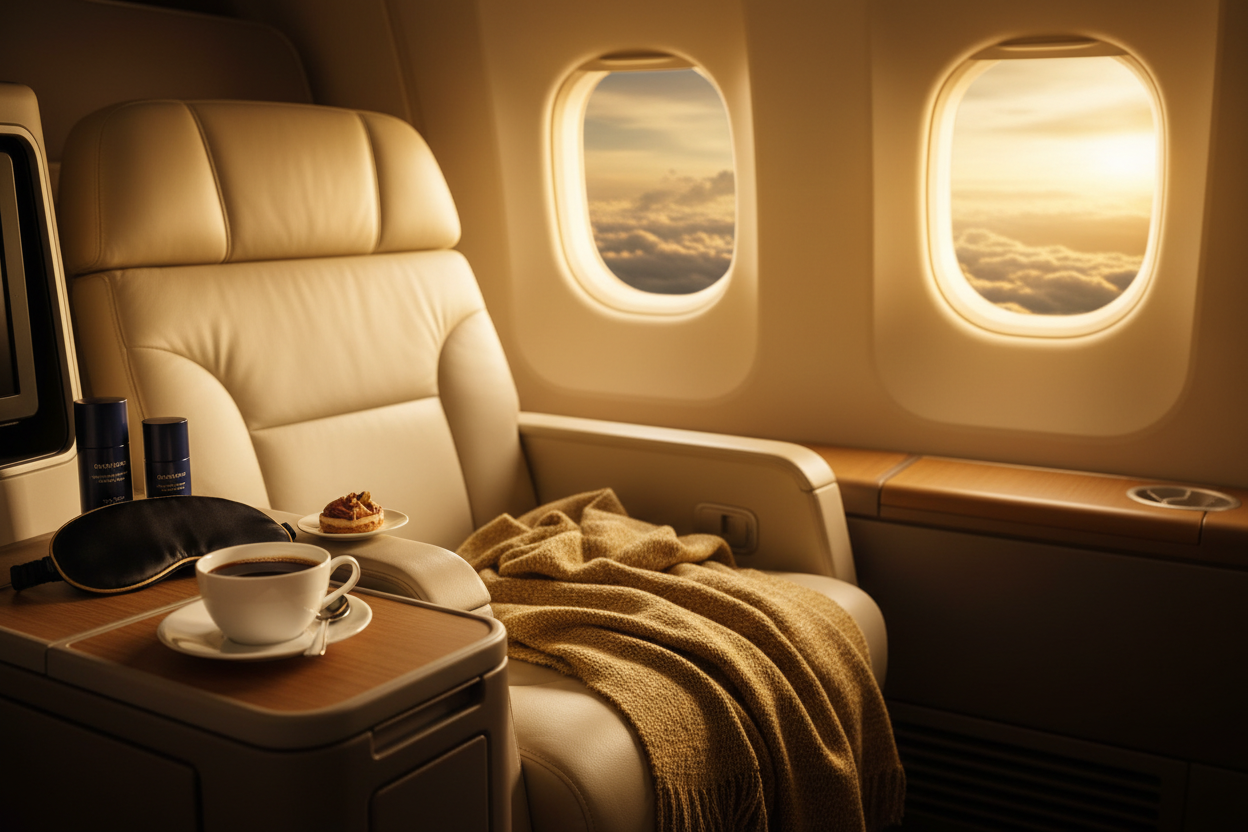 a sophisticated image that represents travel, luxury and jet lag recovery