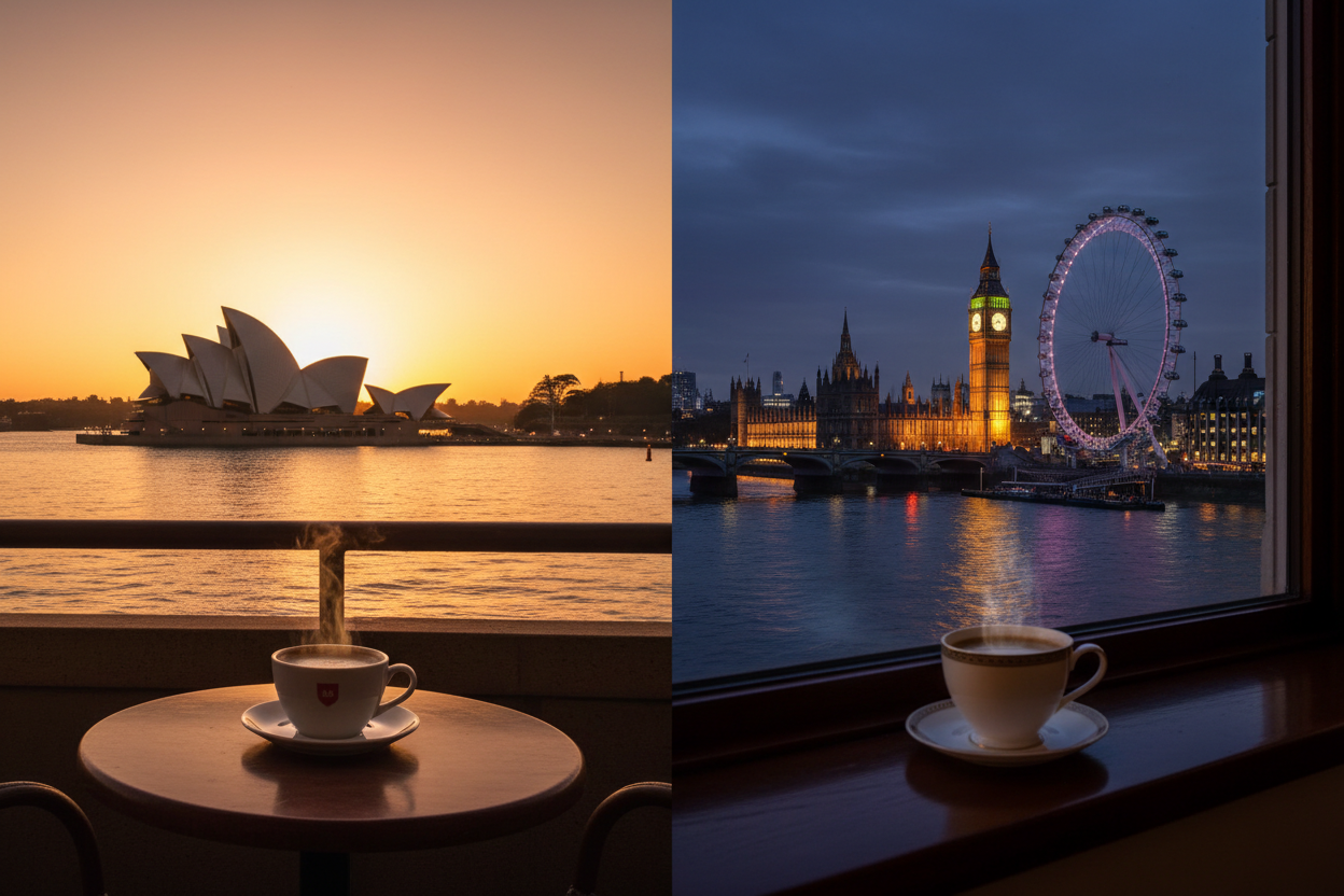 Morning in Sydney / Night in London