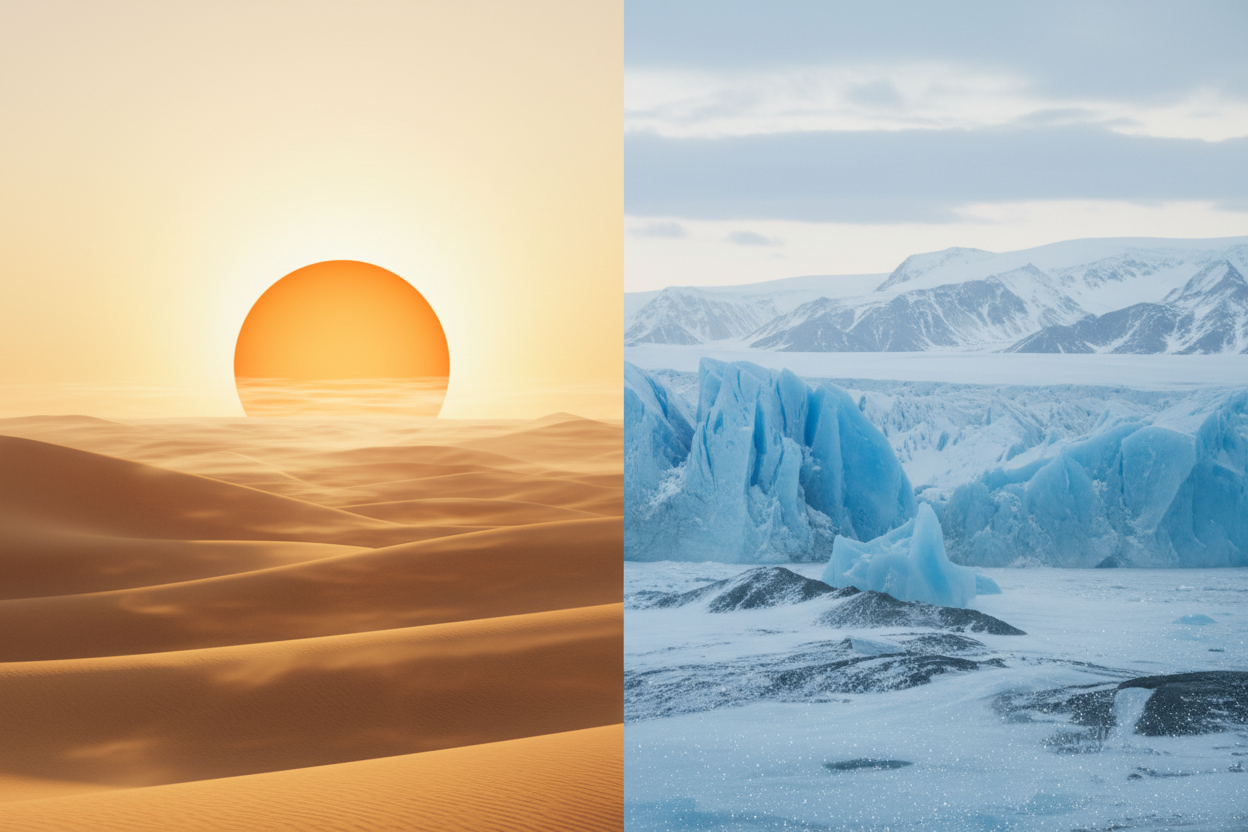 two contrasting landscapes (warm vs cold)